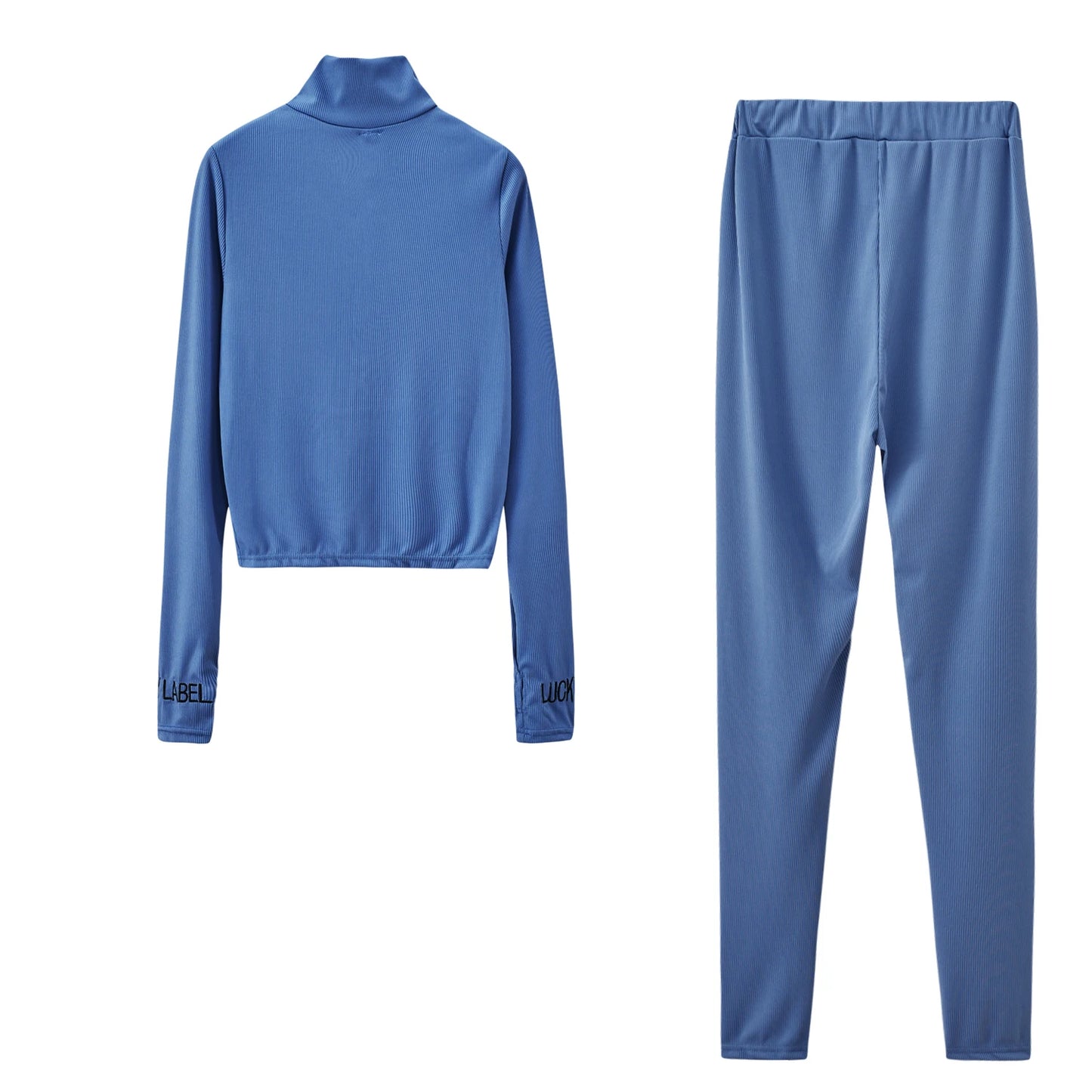 Women's High-Necked 2-Piece Sport Suit with Embroidered Letters And Zipper Casual Polyester Pant Set