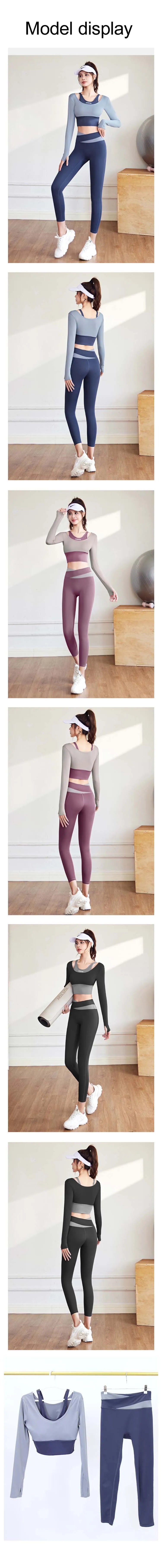 Women's Yoga Set Long Sleeve Gym Crop Top High Waist Leggings Quick Dry Breathable Pilates Fitness Sports Wear