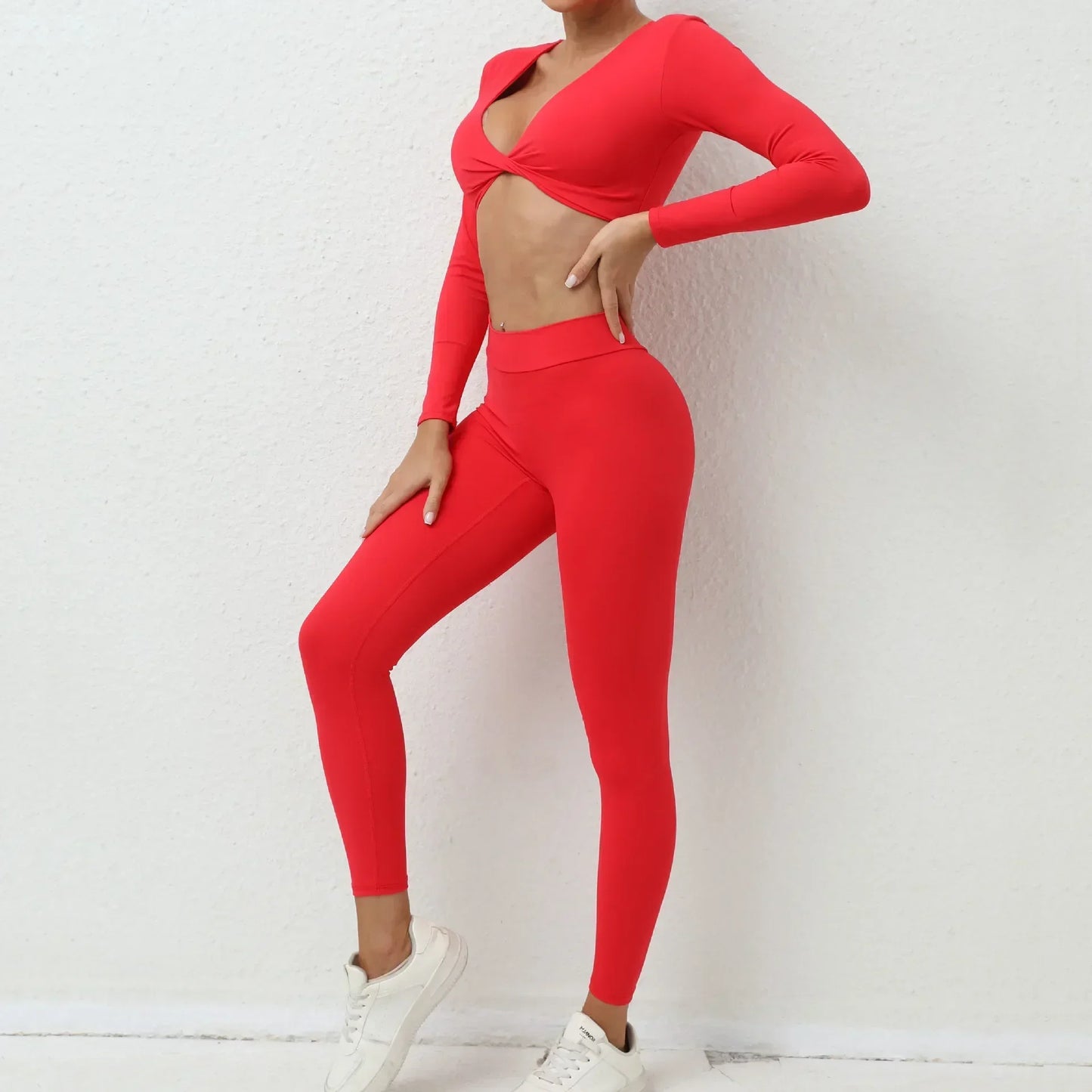 Nude Feel Seamless Yoga Set for Women High Waist Hip-Lifting Long-Sleeved Trousers and Gym Leggings Ideal for Sports Fitness Workouts