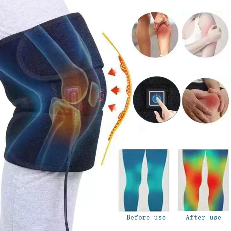 Electric Heating Knee Protector with Adjustable Temperature Levels - One Click Joint Care Tool Black Composite Material Knee Massage Instrument