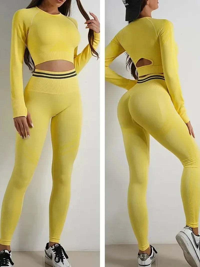 Women's Yoga Clothing Set Long Sleeve Leggings Pants for Gym Fitness Tracksuit Active Wear Workout Clothes