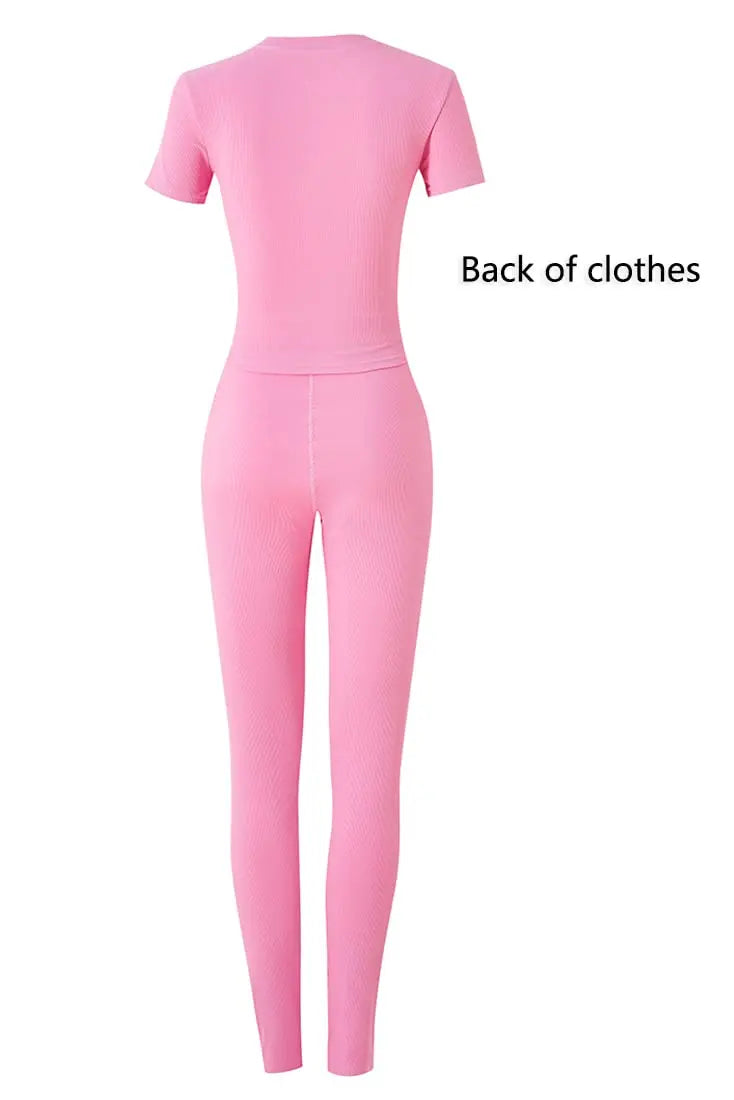 Women's Ribbed Lounge Wear 2 Piece Set Casual Summer Outfit Sleeve Top with Elastic Leggings Junior Size Eye Catching Solid Color