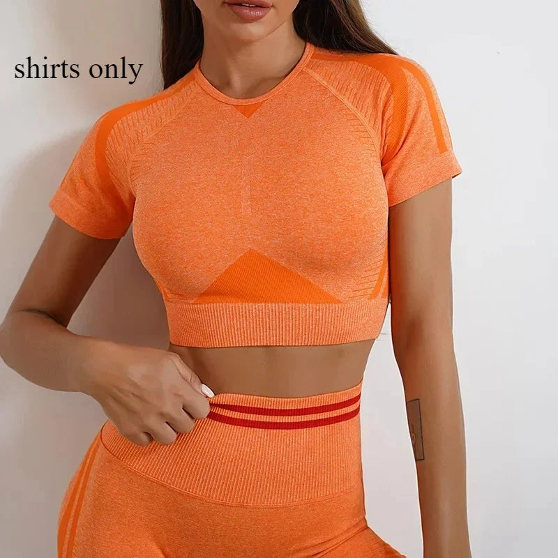 Women's Yoga Clothing Set Long Sleeve Leggings Pants for Gym Fitness Tracksuit Active Wear Workout Clothes