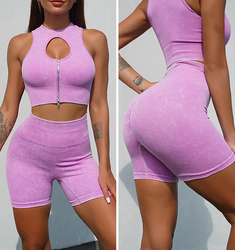 Ribbed Woman yoga Clothes beautiful back fitness suit hip lifting elastic Sports GYM tights fitting sportswear for women