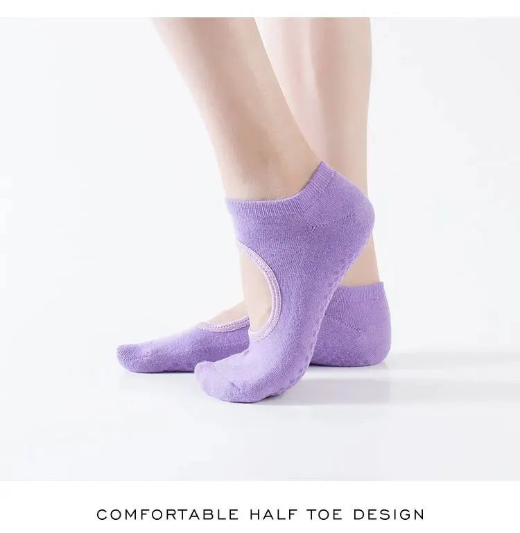 Cotton Non-slip Fitness Yoga Socks for Women Backless Pilates Ballet Dance Slippers Ideal for Gym Workouts Barefoot Socks