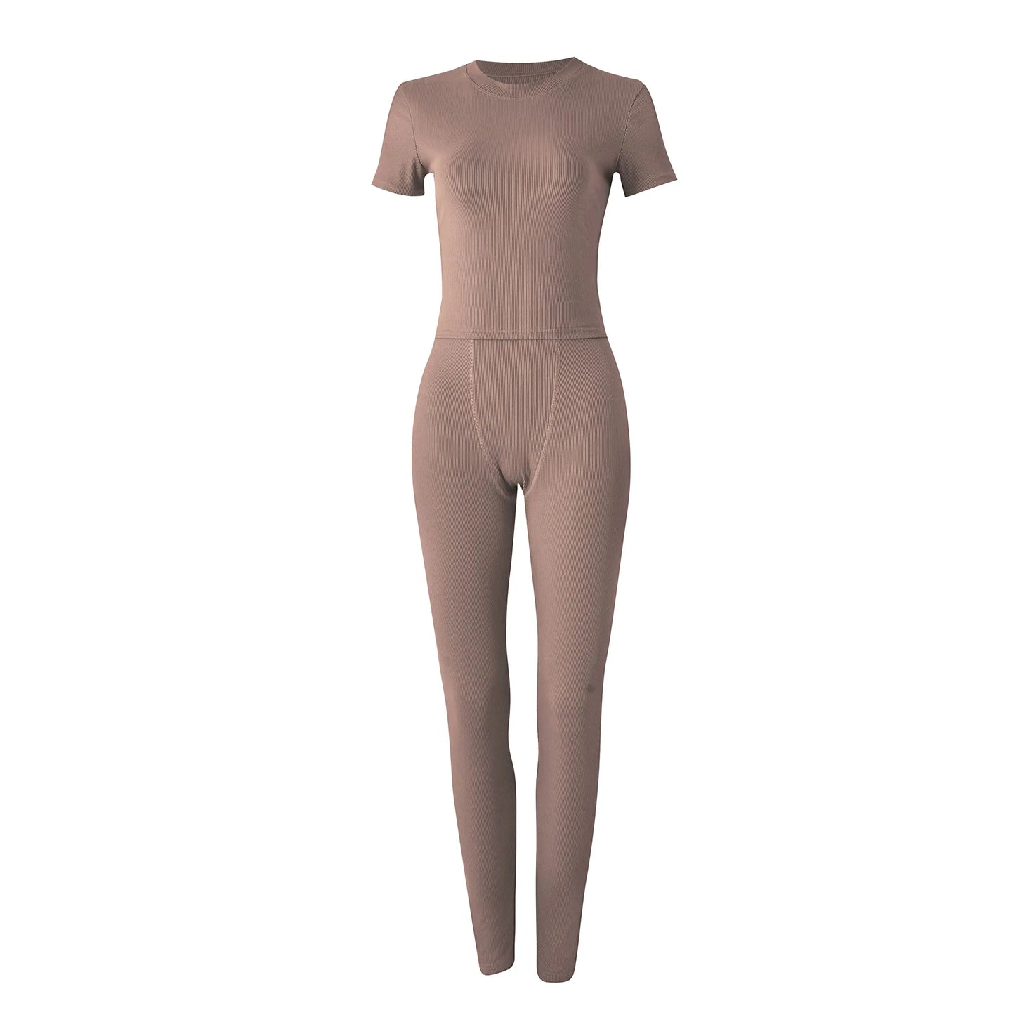 Women's Ribbed Lounge Wear 2 Piece Set Casual Summer Outfit Sleeve Top with Elastic Leggings Junior Size Eye Catching Solid Color