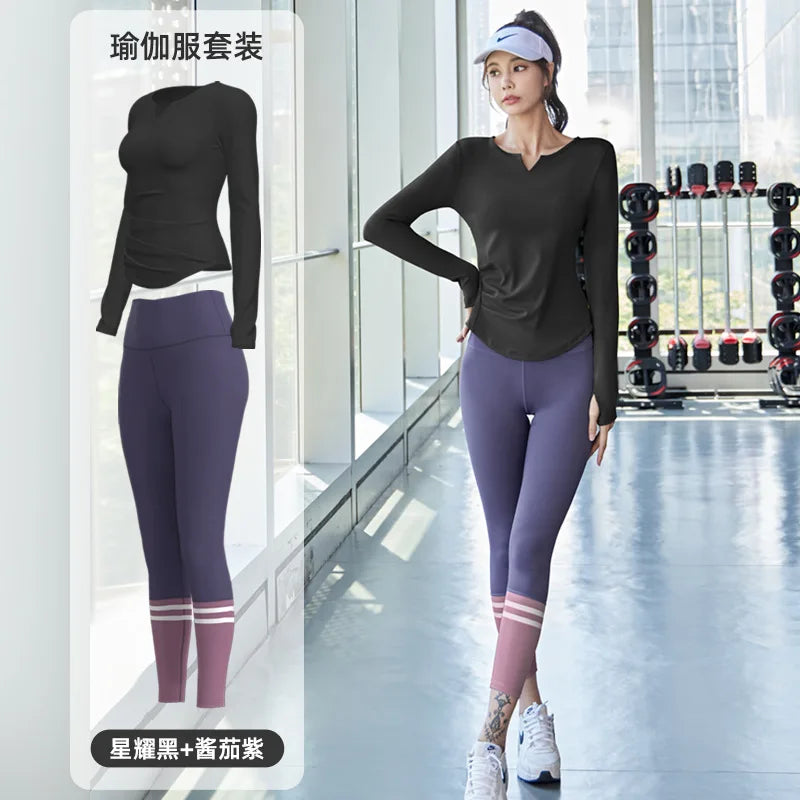 Women's Quick-Drying Seamless Yoga Top High-Waist Hip-Lifting Fitness Pants Elastic Running Sports Cycling Suit