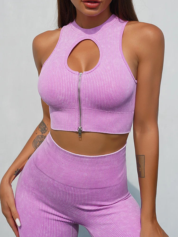 Ribbed Woman yoga Clothes beautiful back fitness suit hip lifting elastic Sports GYM tights fitting sportswear for women