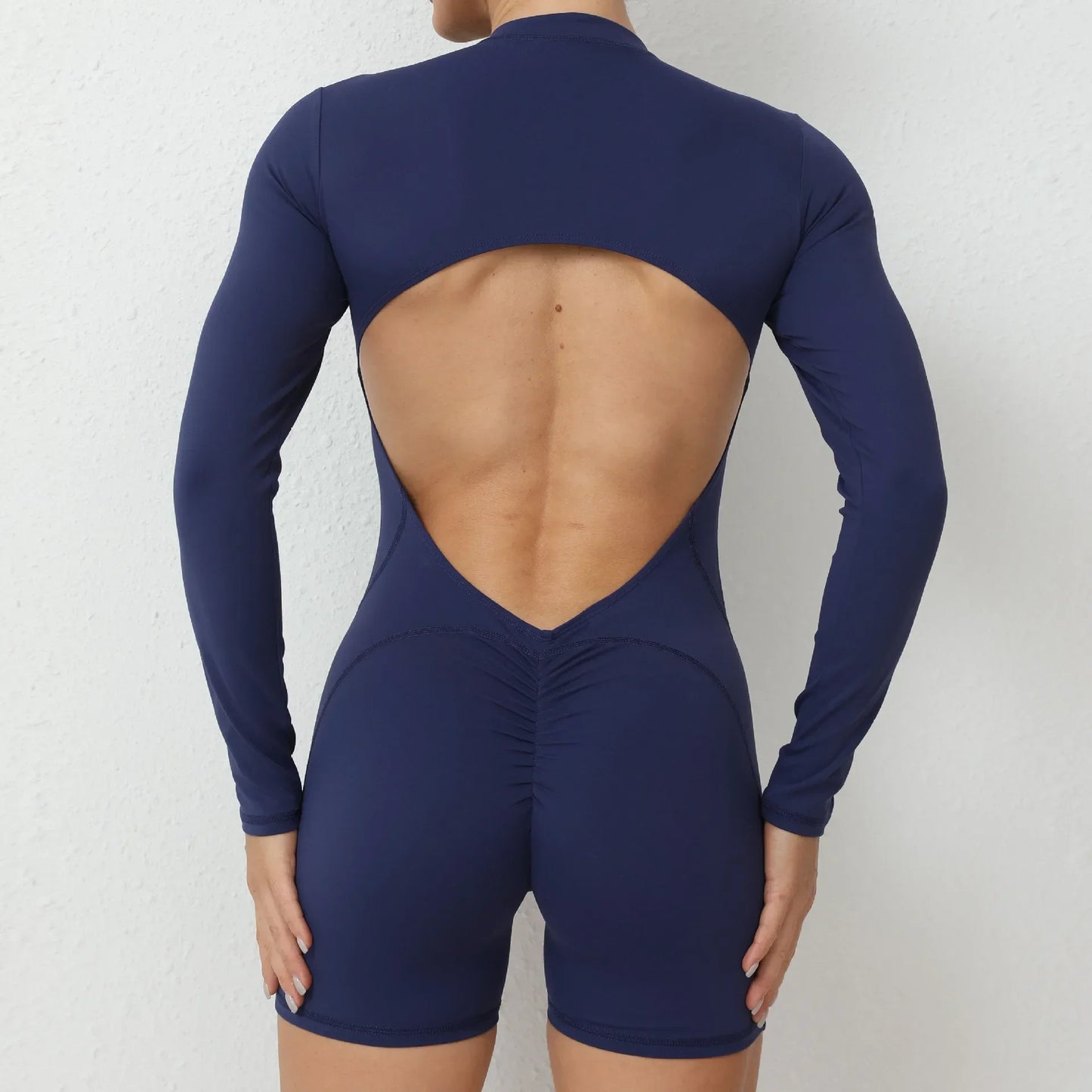 Seamless Yoga Zipper Jumpsuit for Women Long-Sleeved Hip-Lifting Fitness Beauty Back Sports Workout Gym Tracksuit