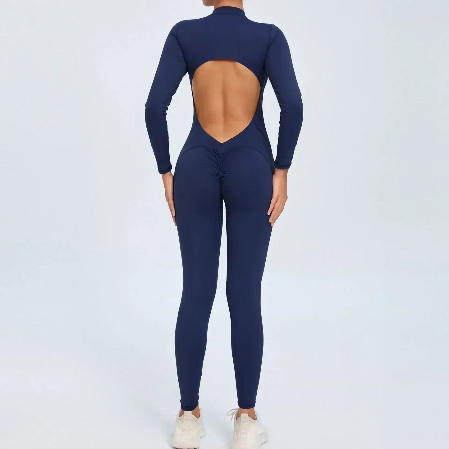 Seamless Yoga Zipper Jumpsuit for Women Long-Sleeved Hip-Lifting Fitness Beauty Back Sports Workout Gym Tracksuit