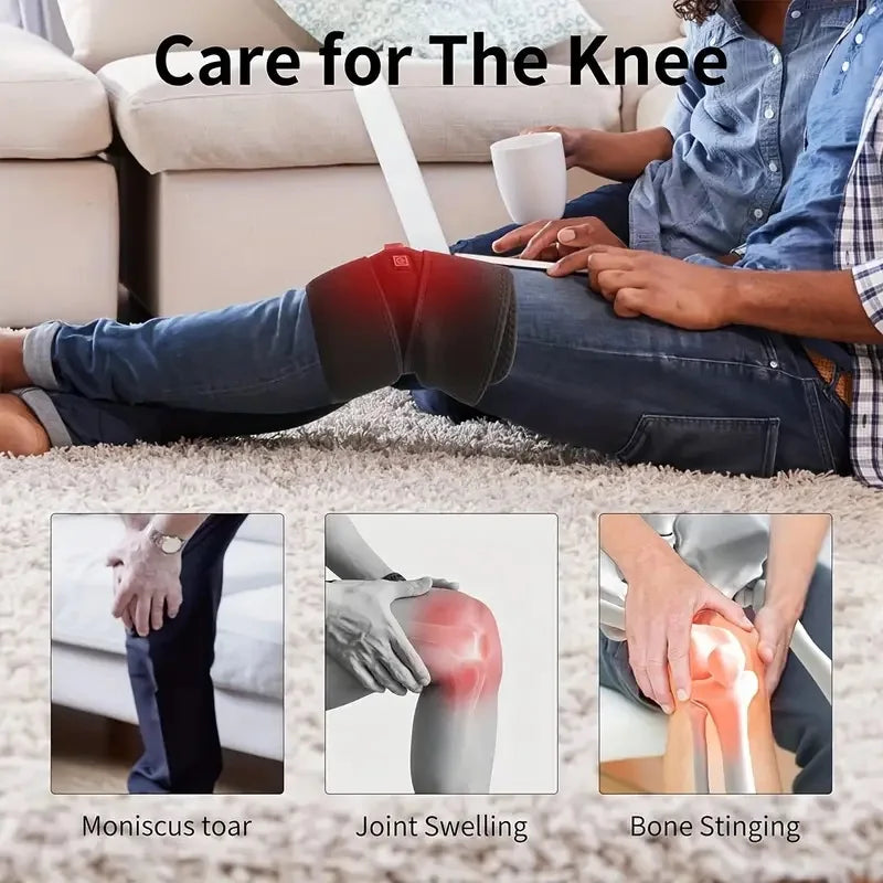 Electric Heating Knee Protector with Adjustable Temperature Levels - One Click Joint Care Tool Black Composite Material Knee Massage Instrument