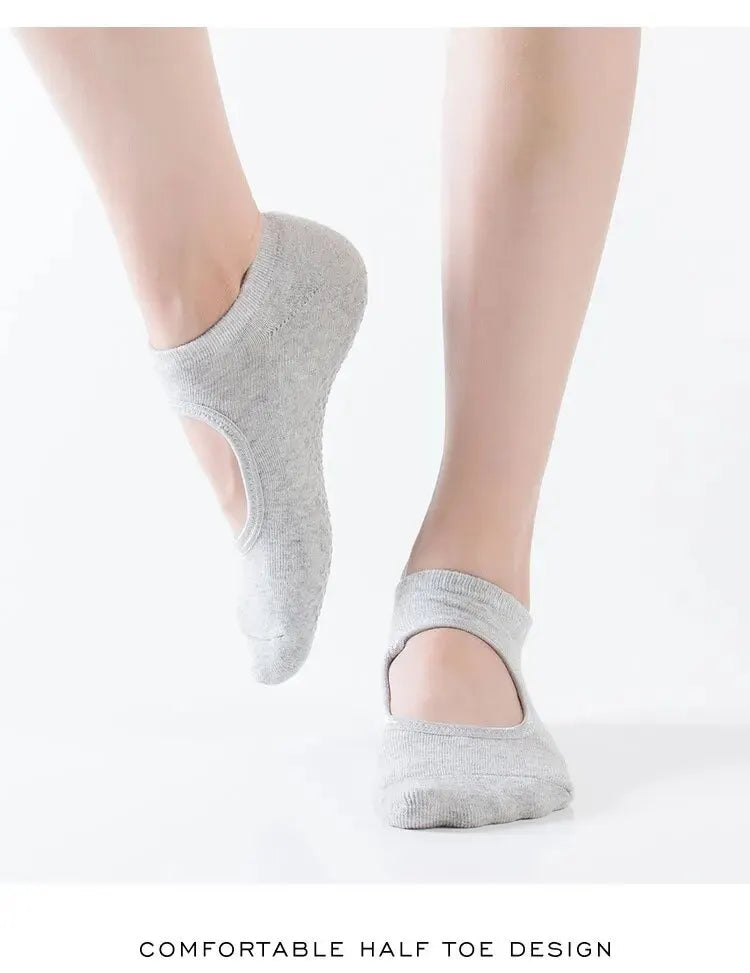 Cotton Non-slip Fitness Yoga Socks for Women Backless Pilates Ballet Dance Slippers Ideal for Gym Workouts Barefoot Socks