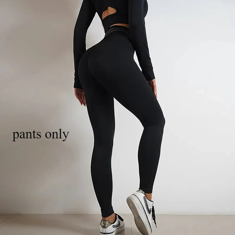 Women's Yoga Clothing Set Long Sleeve Leggings Pants for Gym Fitness Tracksuit Active Wear Workout Clothes