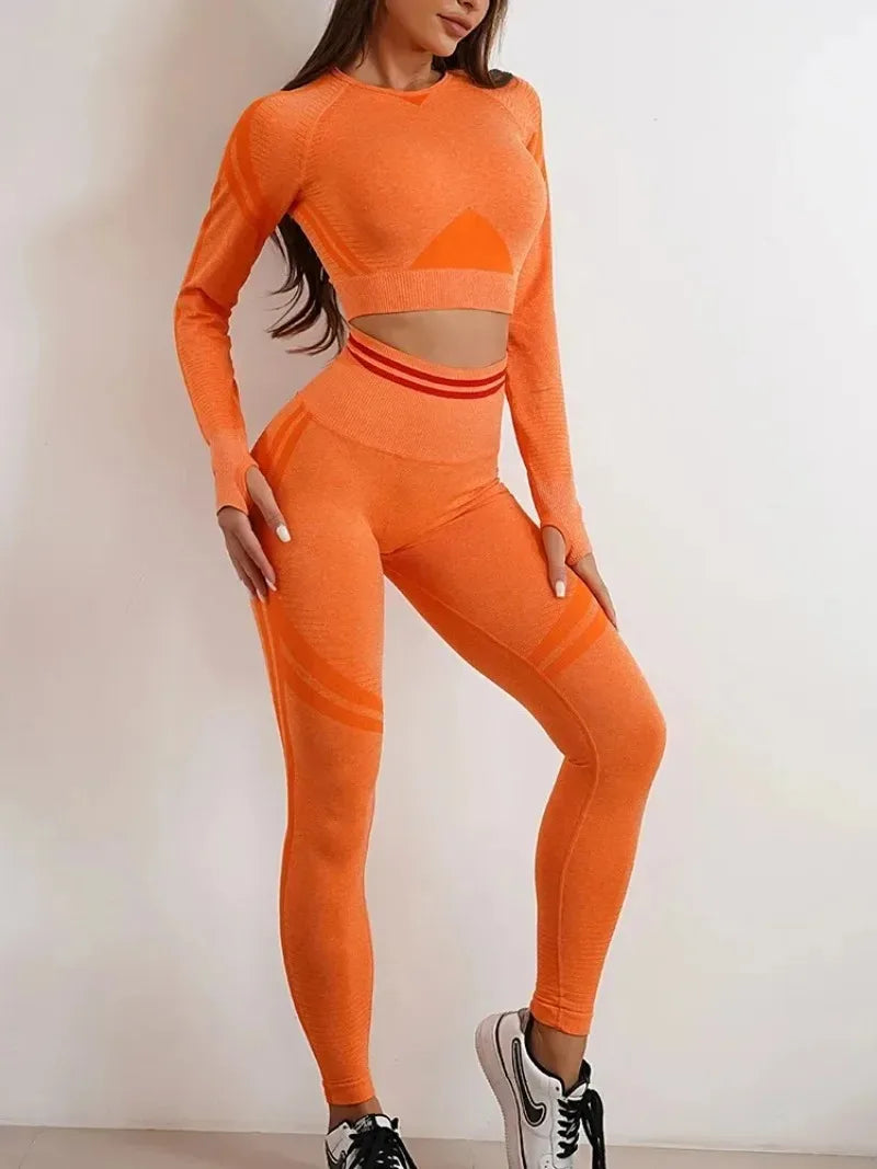 Women's Yoga Clothing Set Long Sleeve Leggings Pants for Gym Fitness Tracksuit Active Wear Workout Clothes