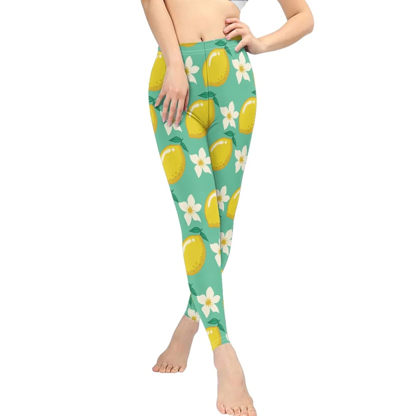 High Waist Breathable Yoga Pants for Women Slim Fit Soft Printed Leggings Party Gift with Lemon Fruit Cartoon Images