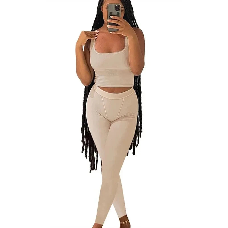 Women's Ribbed Lounge Wear 2 Piece Set Casual Summer Outfit Sleeve Top with Elastic Leggings Junior Size Eye Catching Solid Color