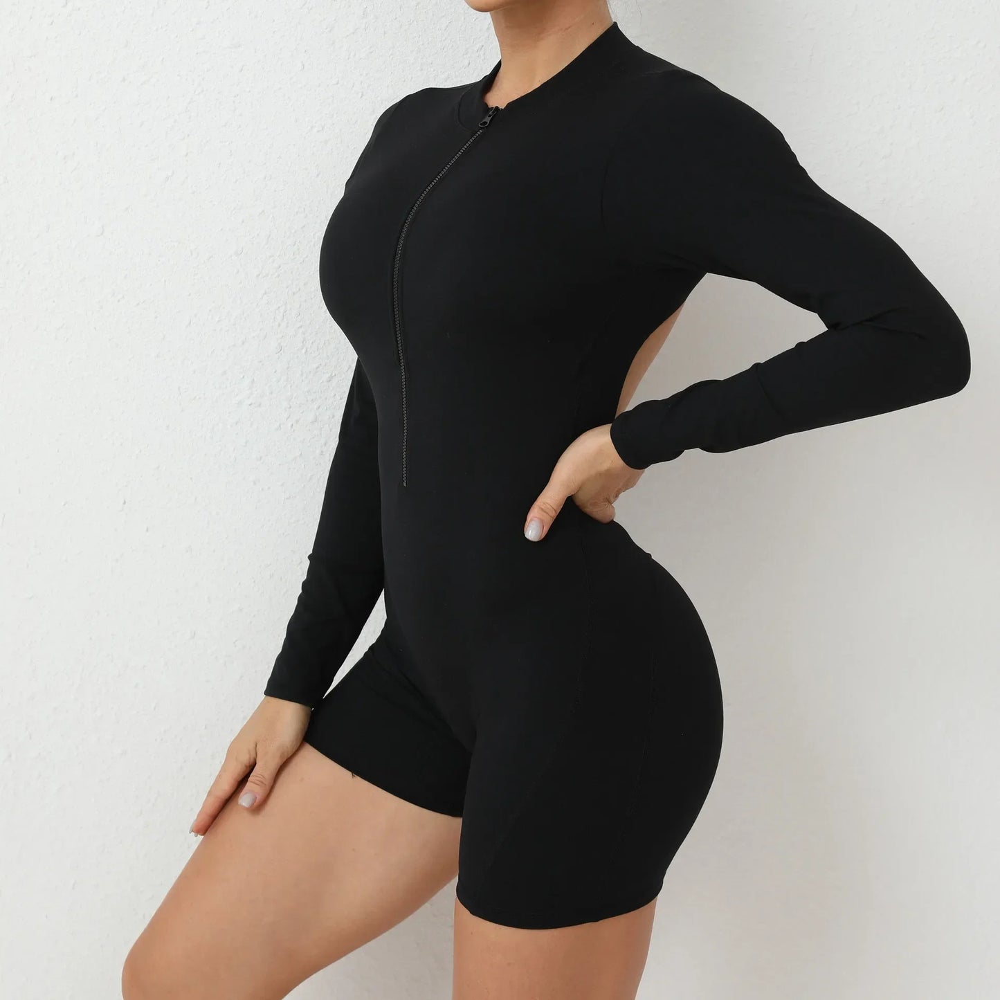 Seamless Yoga Zipper Jumpsuit for Women Long-Sleeved Hip-Lifting Fitness Beauty Back Sports Workout Gym Tracksuit