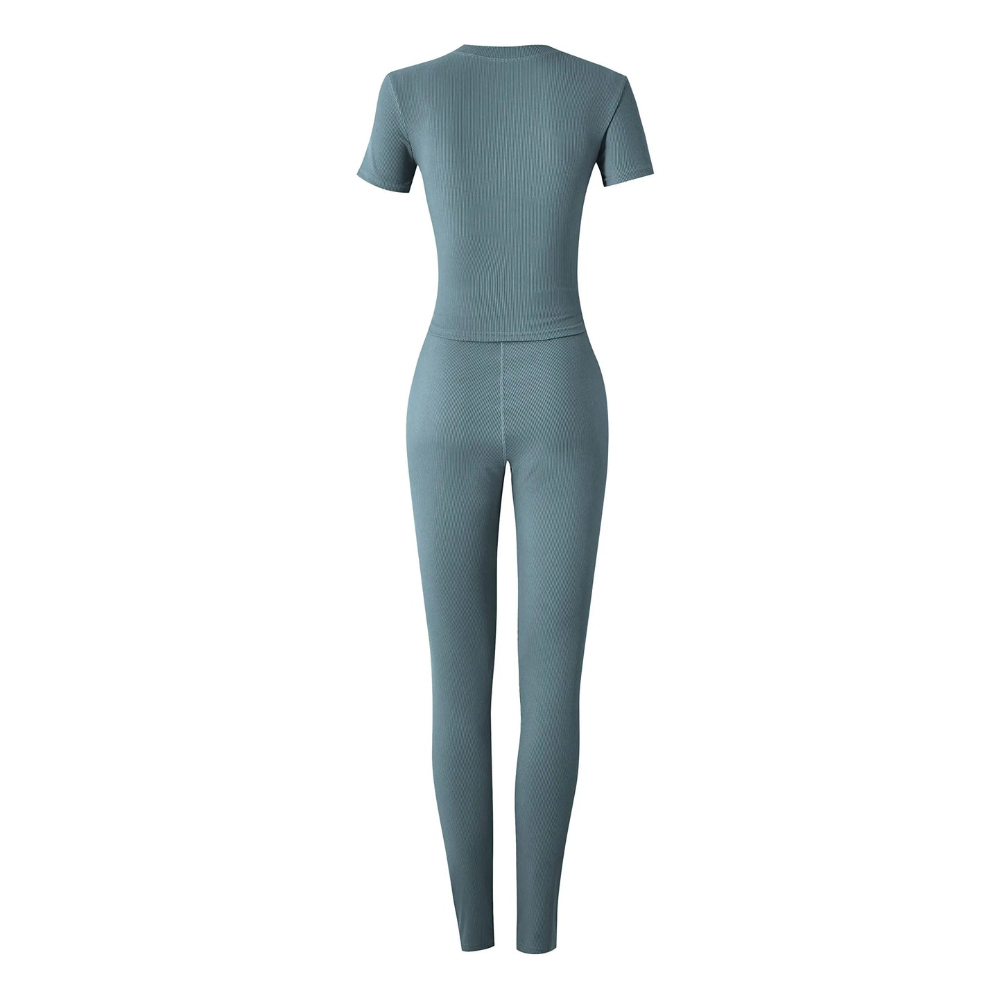 Women's Ribbed Lounge Wear 2 Piece Set Casual Summer Outfit Sleeve Top with Elastic Leggings Junior Size Eye Catching Solid Color
