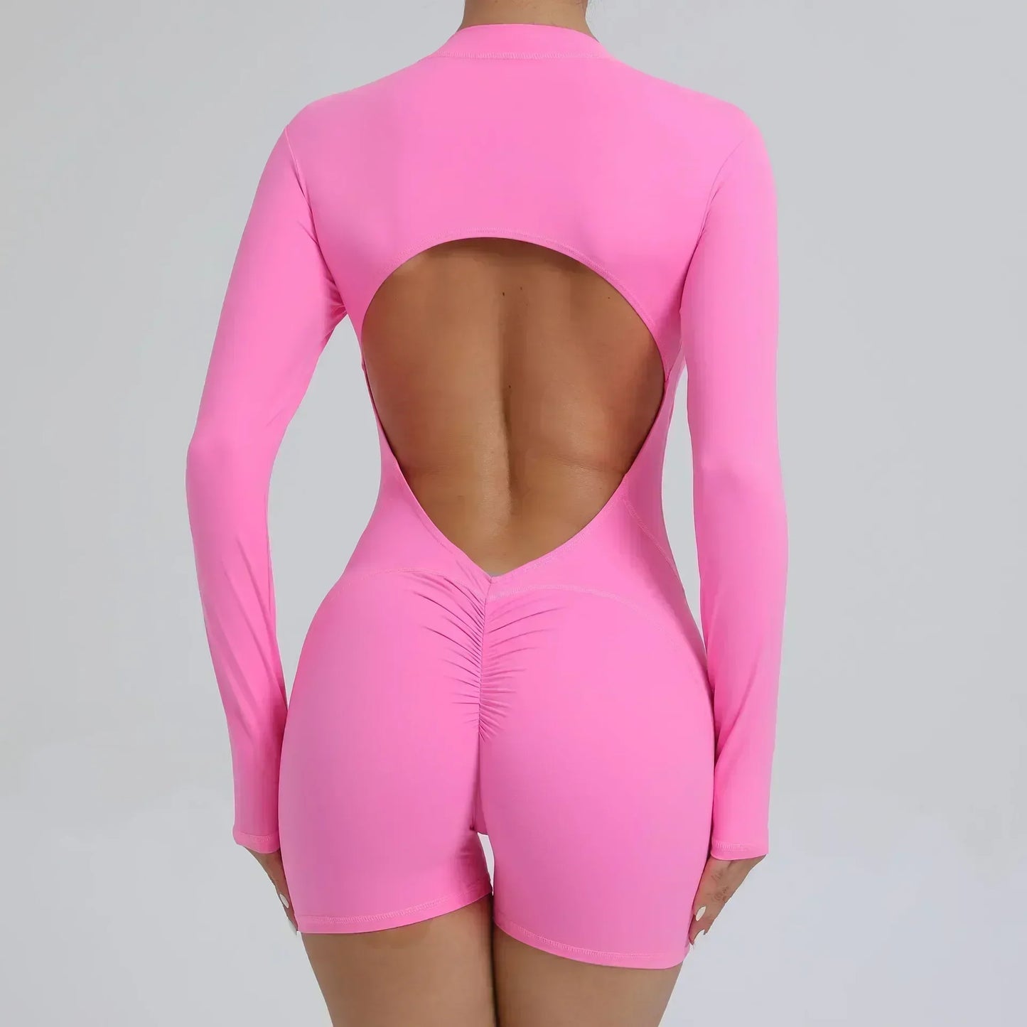 Seamless Yoga Zipper Jumpsuit for Women Long-Sleeved Hip-Lifting Fitness Beauty Back Sports Workout Gym Tracksuit
