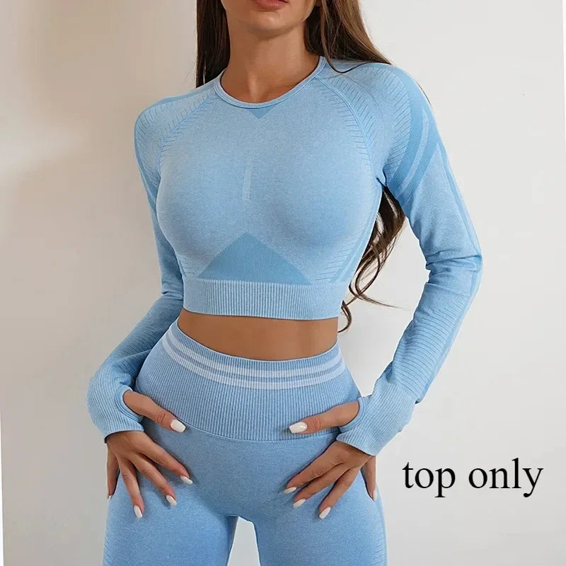 Women's Yoga Clothing Set Long Sleeve Leggings Pants for Gym Fitness Tracksuit Active Wear Workout Clothes