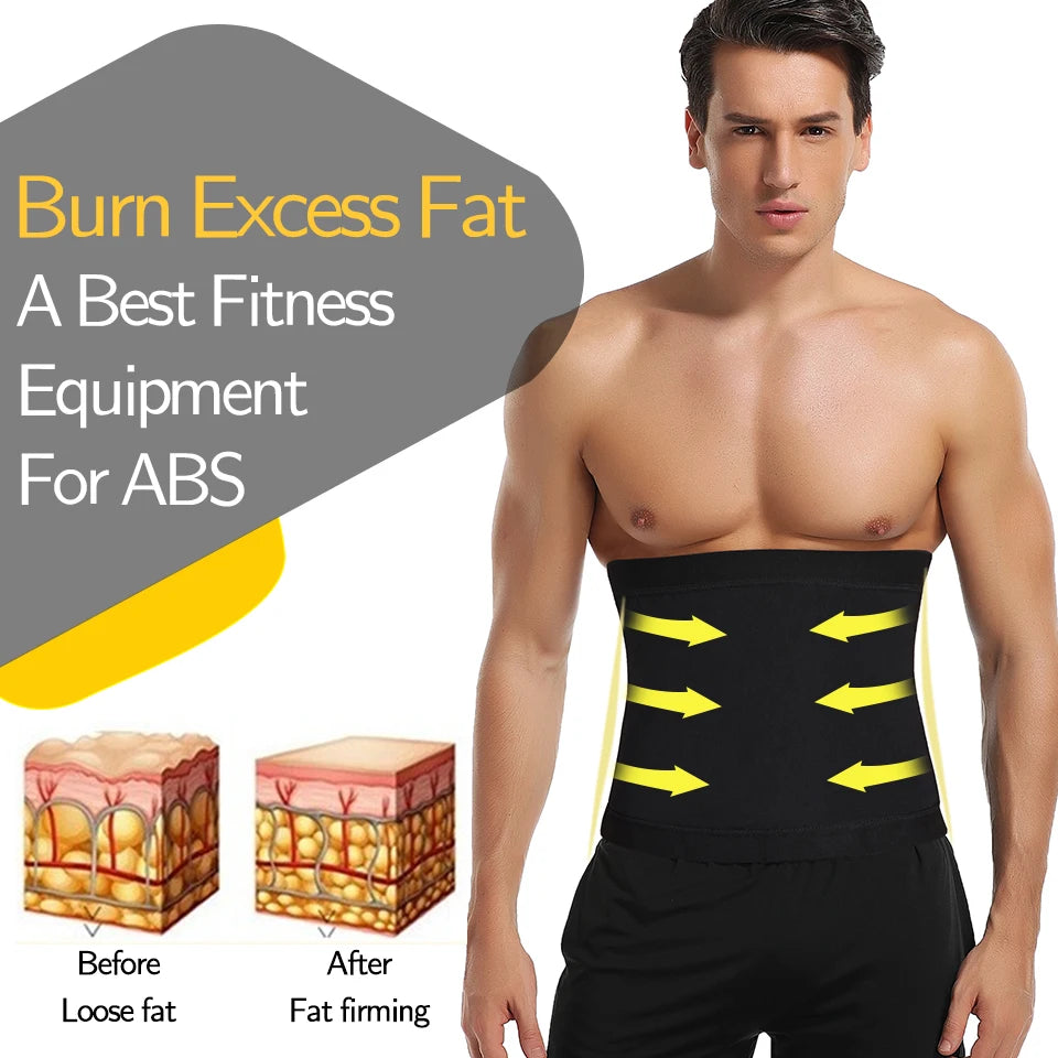 Men Slimming Body Shaper Sauna Sweat Belt Waist Trainer Corsets Belly Girdle to Lose Weight Belly Fat Burner Burning Man