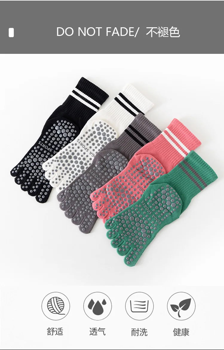 Five Toes Yoga Socks Women Casual Striped Indoor Floor Dance Sports Socks Cotton Breathable Non-slip Gym Fitness Pilates Socks