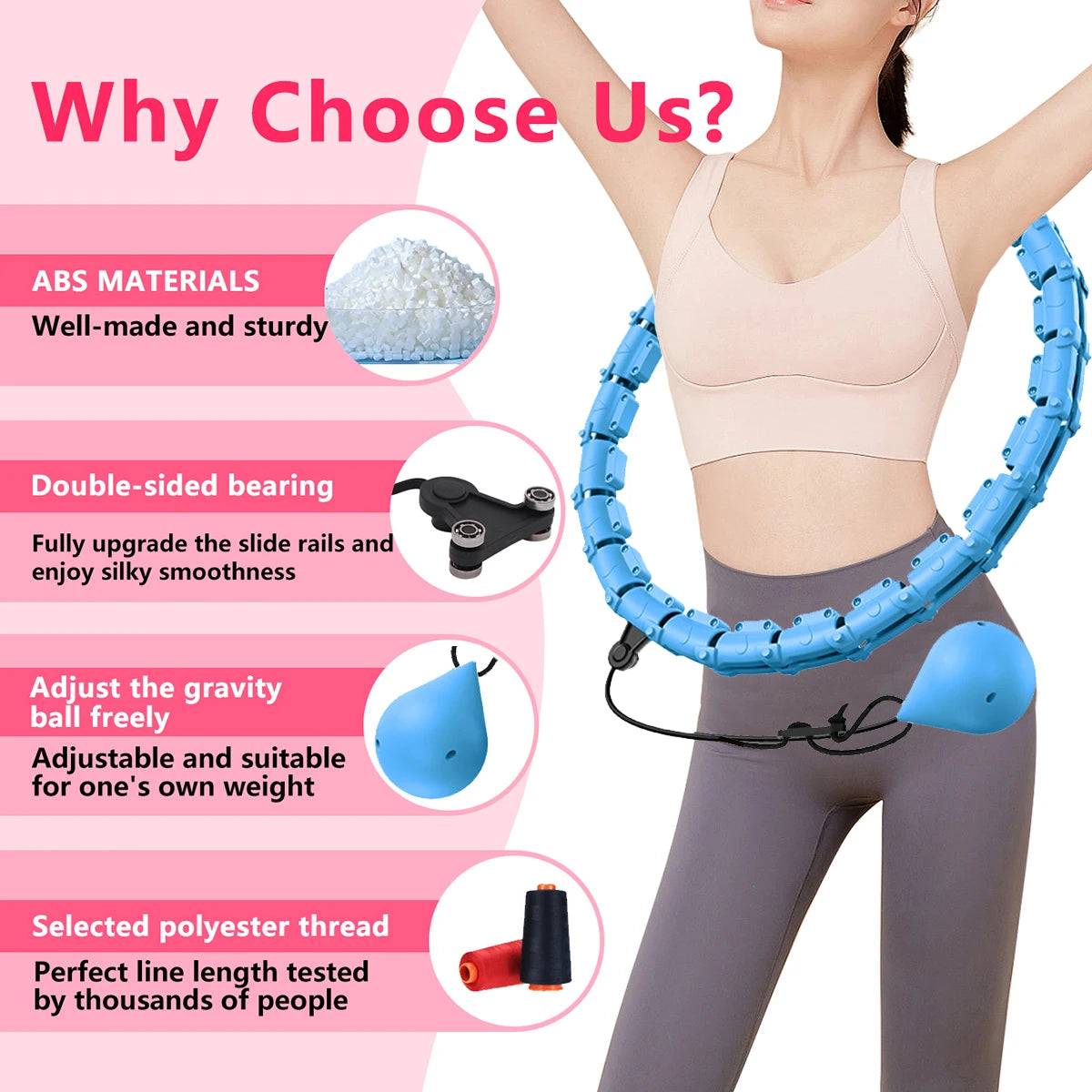21/24/27/30 Knots Blue Weighted Hula Circle Sport Hoops Weight Loss Plus Size Smart Exercise Adjustable with Detachable Knots