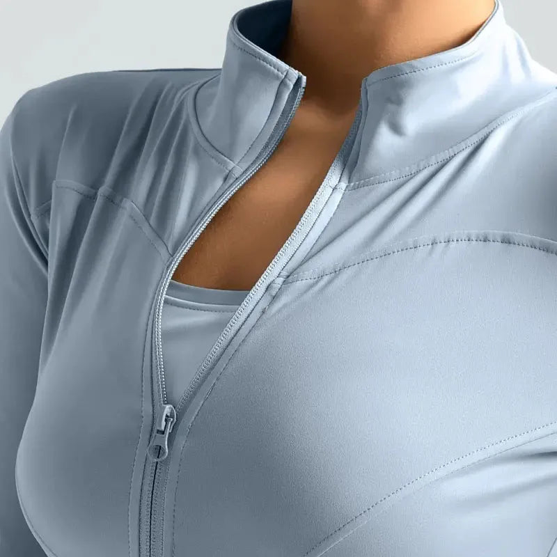 Women's Lightweight Stretchy Zip-Up Running Jacket Quick Dry Breathable Yoga Sportswear with Thumb Holes High Neck Fitness Clothes