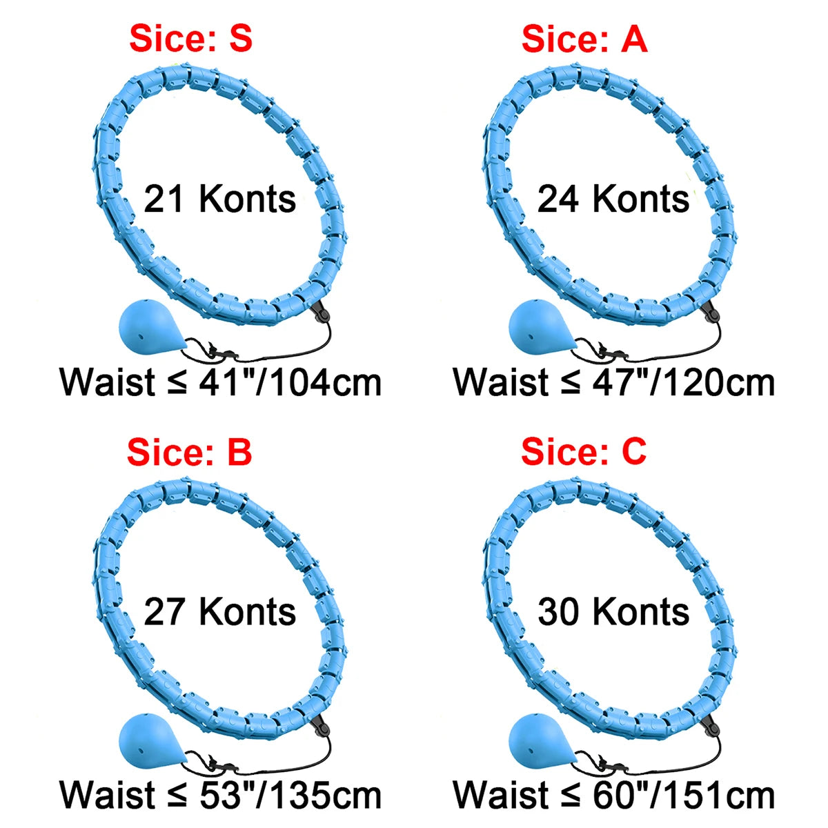 21/24/27/30 Knots Blue Weighted Hula Circle Sport Hoops Weight Loss Plus Size Smart Exercise Adjustable with Detachable Knots
