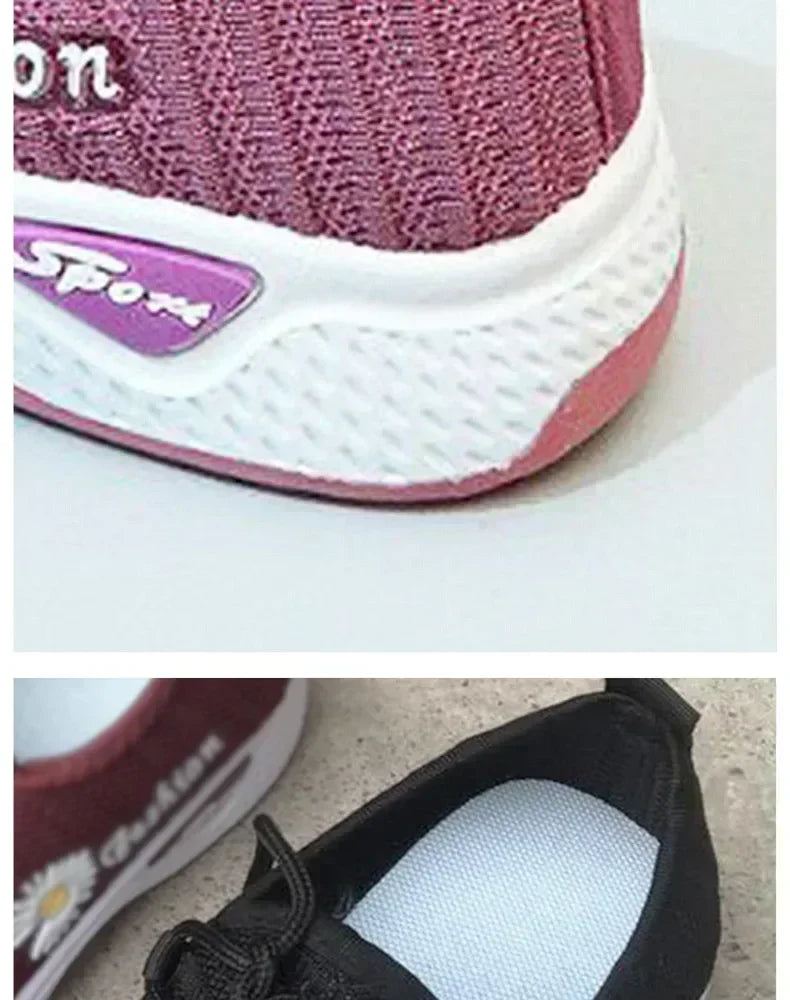 Women's Casual Sports Shoes Autumn Style Lace-Up True Fly Weaving Cloth Little Daisy Pattern Comfortable Walking Flats