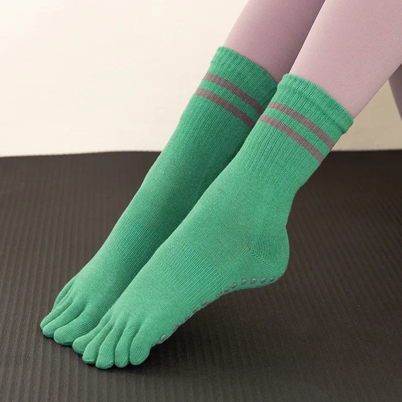 Five Toes Yoga Socks Women Casual Striped Indoor Floor Dance Sports Socks Cotton Breathable Non-slip Gym Fitness Pilates Socks