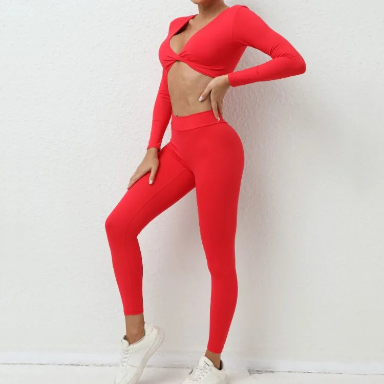 Nude Feel Seamless Yoga Set for Women High Waist Hip-Lifting Long-Sleeved Trousers and Gym Leggings Ideal for Sports Fitness Workouts