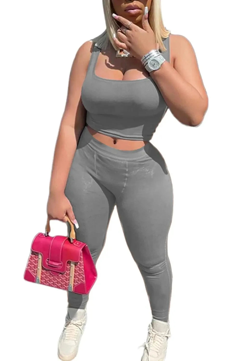 Women's Ribbed Lounge Wear 2 Piece Set Casual Summer Outfit Sleeve Top with Elastic Leggings Junior Size Eye Catching Solid Color
