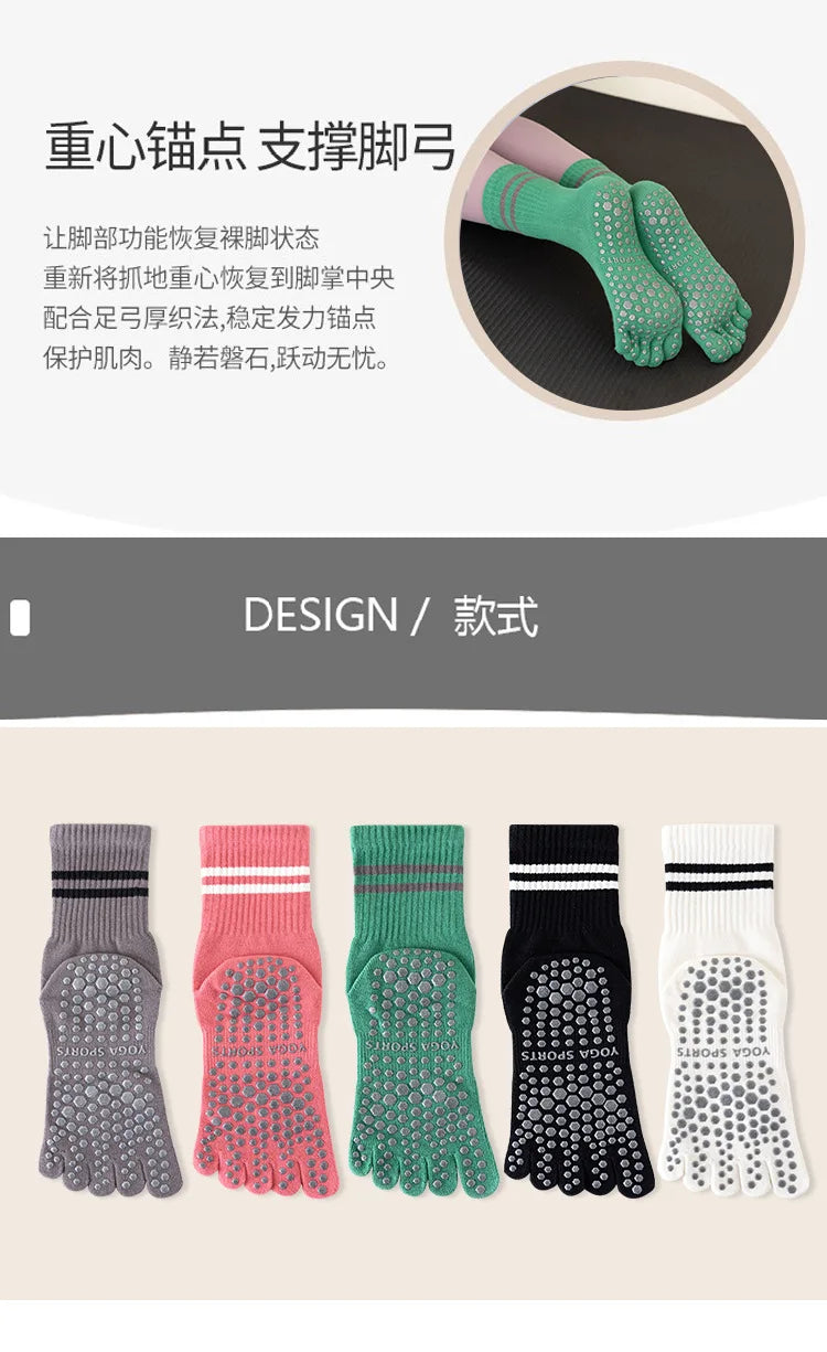 Five Toes Yoga Socks Women Casual Striped Indoor Floor Dance Sports Socks Cotton Breathable Non-slip Gym Fitness Pilates Socks