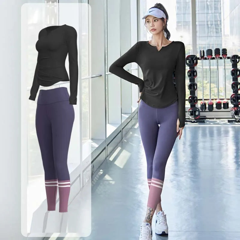 Women's Quick-Drying Seamless Yoga Top High-Waist Hip-Lifting Fitness Pants Elastic Running Sports Cycling Suit