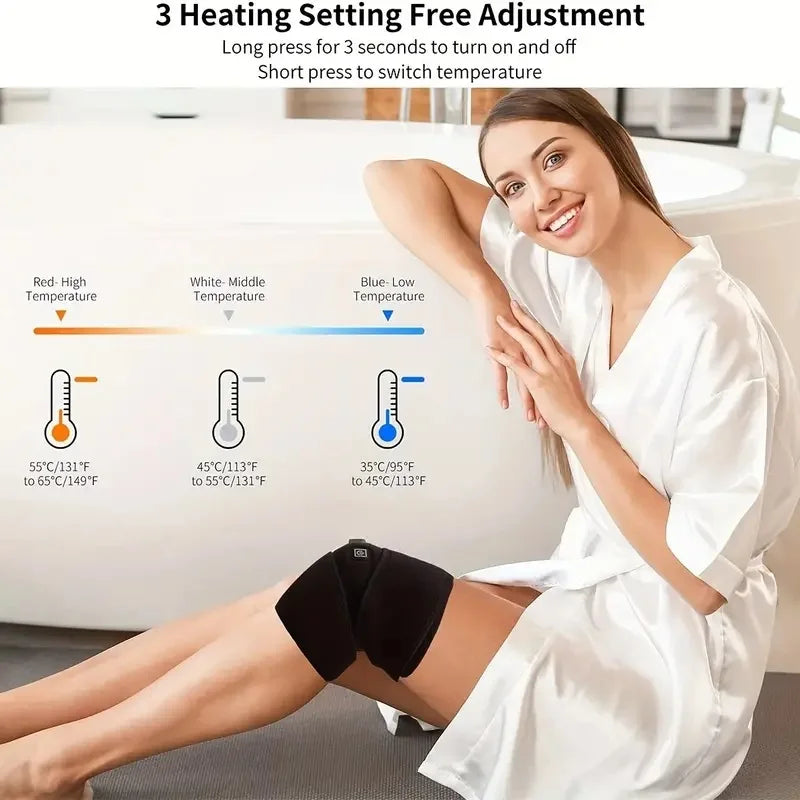 Electric Heating Knee Protector with Adjustable Temperature Levels - One Click Joint Care Tool Black Composite Material Knee Massage Instrument