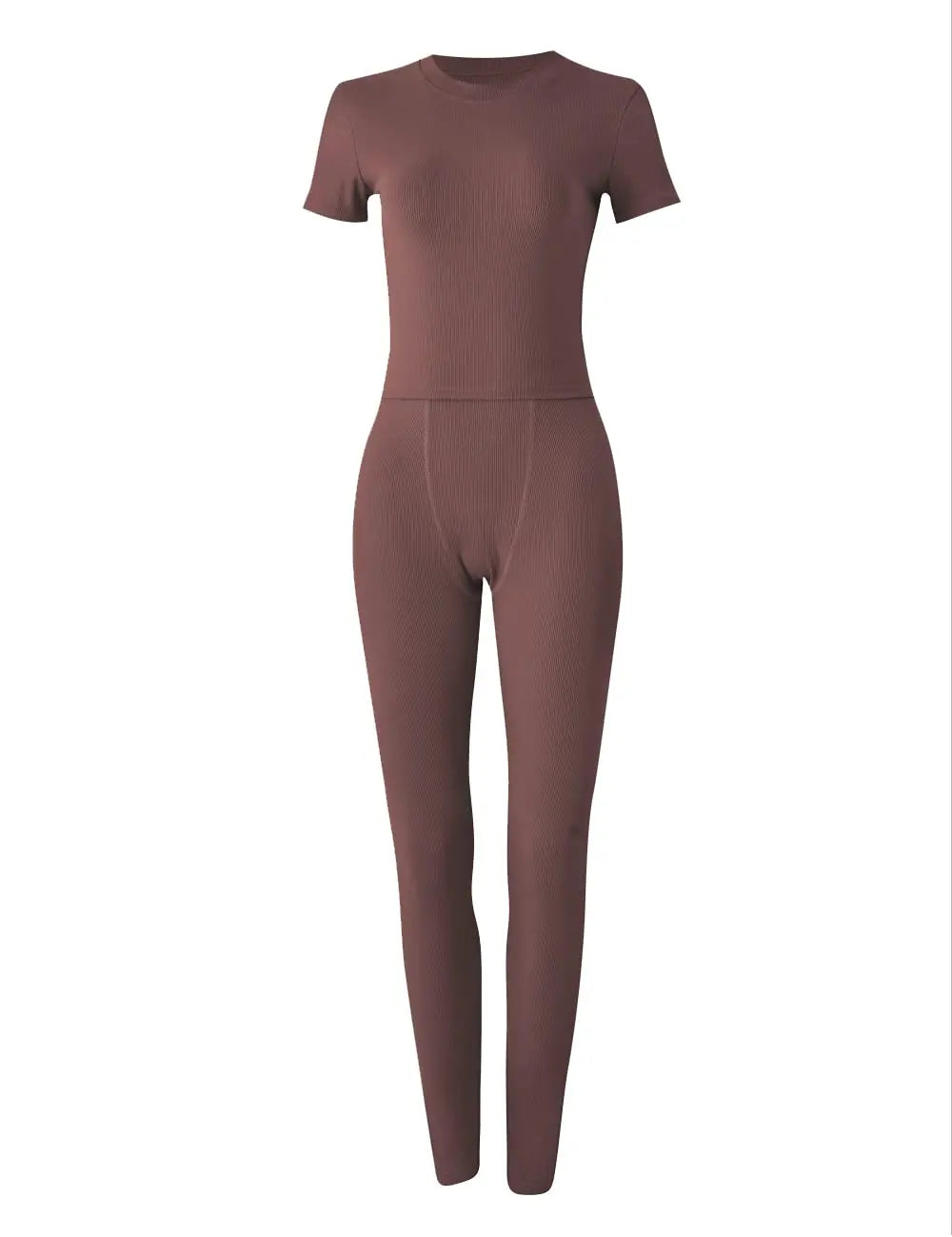 Women's Ribbed Lounge Wear 2 Piece Set Casual Summer Outfit Sleeve Top with Elastic Leggings Junior Size Eye Catching Solid Color