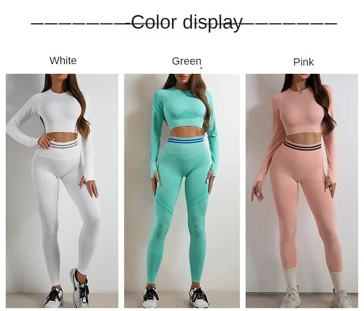Women's Yoga Clothing Set Long Sleeve Leggings Pants for Gym Fitness Tracksuit Active Wear Workout Clothes