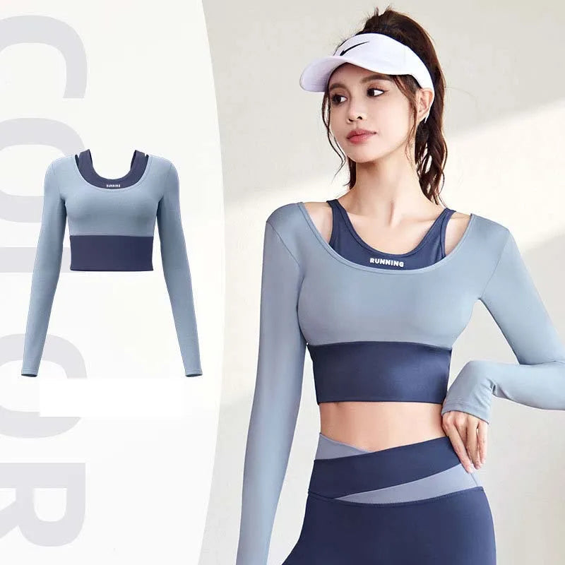 Women's Yoga Set Long Sleeve Gym Crop Top High Waist Leggings Quick Dry Breathable Pilates Fitness Sports Wear