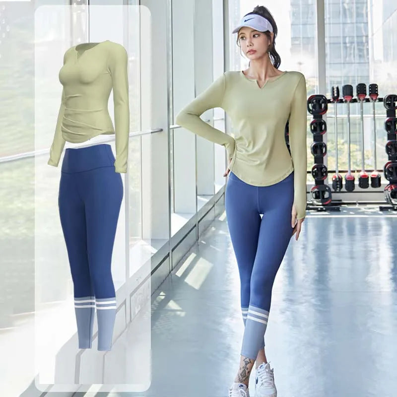 Women's Quick-Drying Seamless Yoga Top High-Waist Hip-Lifting Fitness Pants Elastic Running Sports Cycling Suit