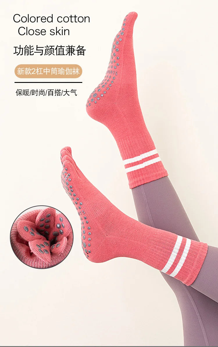 Five Toes Yoga Socks Women Casual Striped Indoor Floor Dance Sports Socks Cotton Breathable Non-slip Gym Fitness Pilates Socks