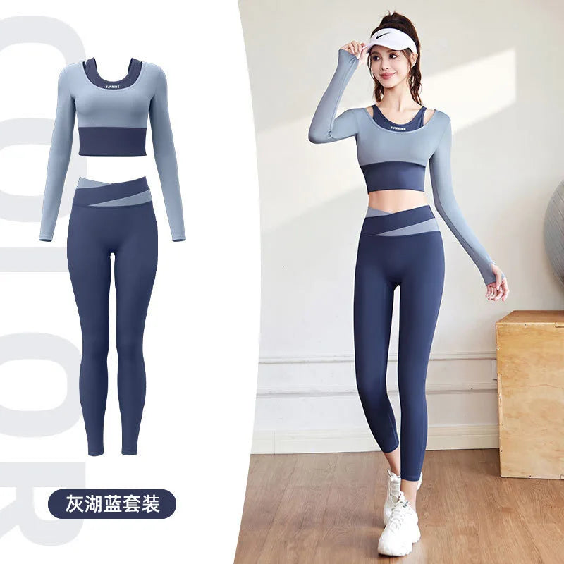 Women's Yoga Set Long Sleeve Gym Crop Top High Waist Leggings Quick Dry Breathable Pilates Fitness Sports Wear