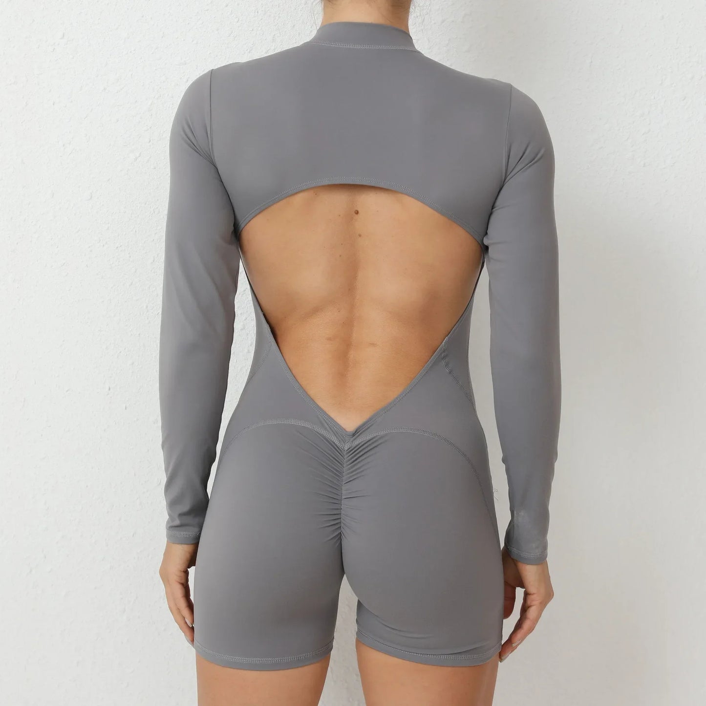 Seamless Yoga Zipper Jumpsuit for Women Long-Sleeved Hip-Lifting Fitness Beauty Back Sports Workout Gym Tracksuit