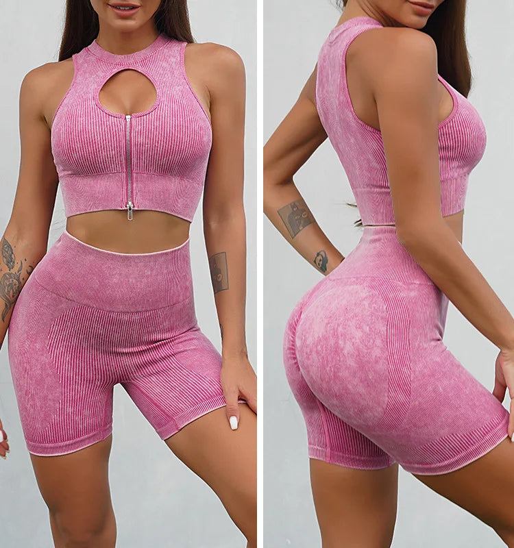 Ribbed Woman yoga Clothes beautiful back fitness suit hip lifting elastic Sports GYM tights fitting sportswear for women