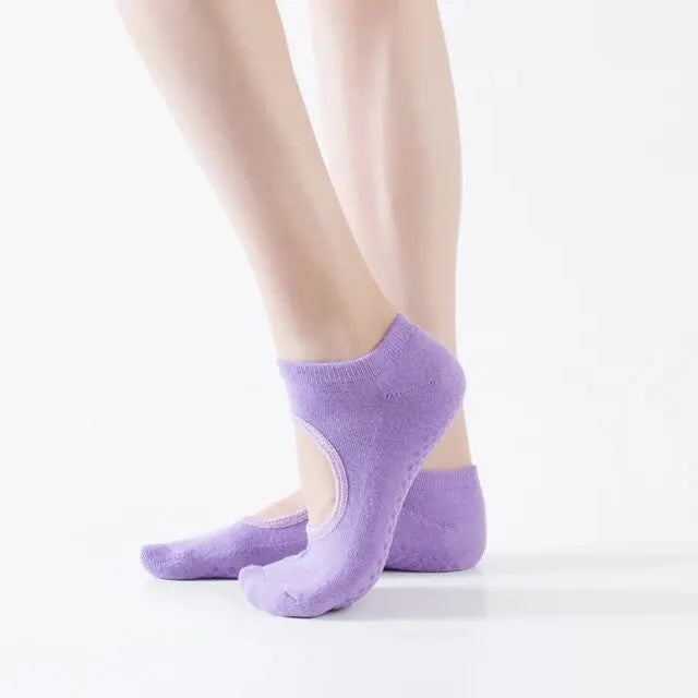 Cotton Non-slip Fitness Yoga Socks for Women Backless Pilates Ballet Dance Slippers Ideal for Gym Workouts Barefoot Socks