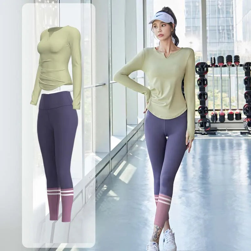 Women's Quick-Drying Seamless Yoga Top High-Waist Hip-Lifting Fitness Pants Elastic Running Sports Cycling Suit