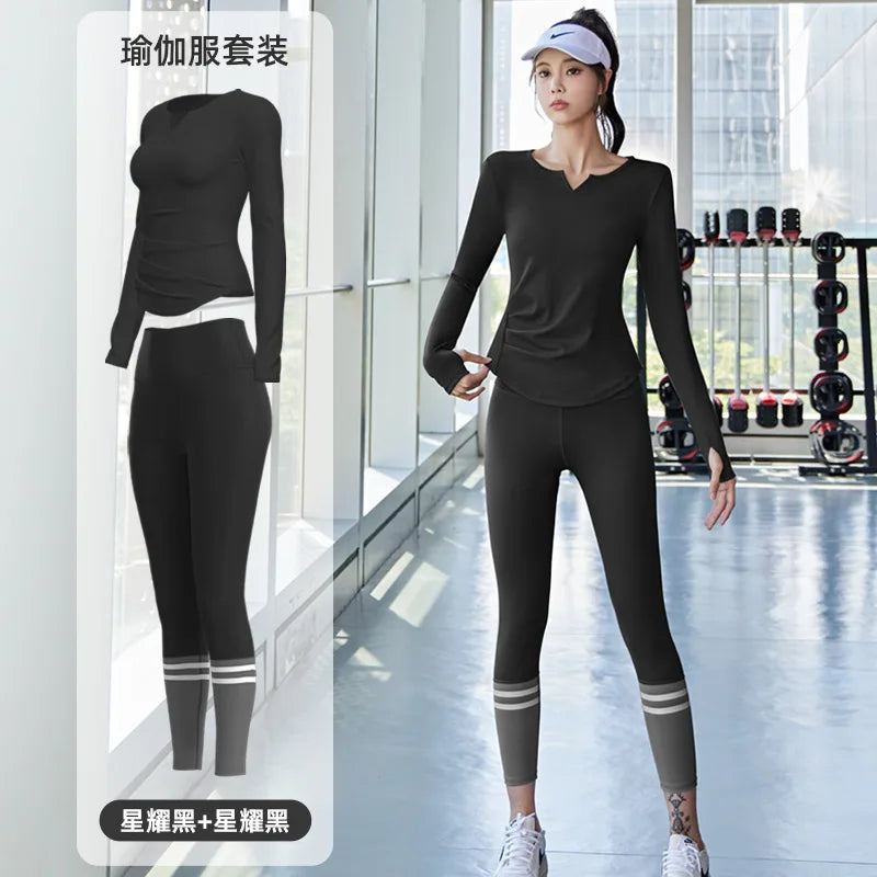 Women's Quick-Drying Seamless Yoga Top High-Waist Hip-Lifting Fitness Pants Elastic Running Sports Cycling Suit