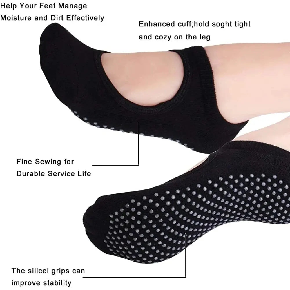 Cotton Non-slip Fitness Yoga Socks for Women Backless Pilates Ballet Dance Slippers Ideal for Gym Workouts Barefoot Socks