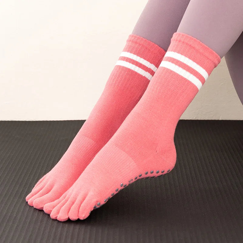 Five Toes Yoga Socks Women Casual Striped Indoor Floor Dance Sports Socks Cotton Breathable Non-slip Gym Fitness Pilates Socks