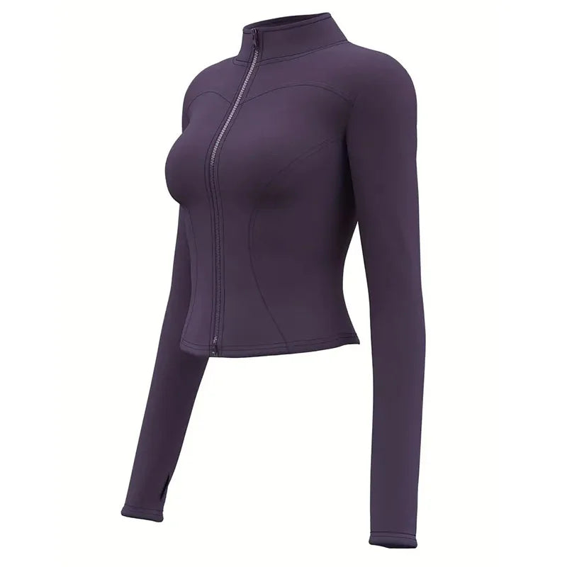 Women's Lightweight Stretchy Zip-Up Running Jacket Quick Dry Breathable Yoga Sportswear with Thumb Holes High Neck Fitness Clothes
